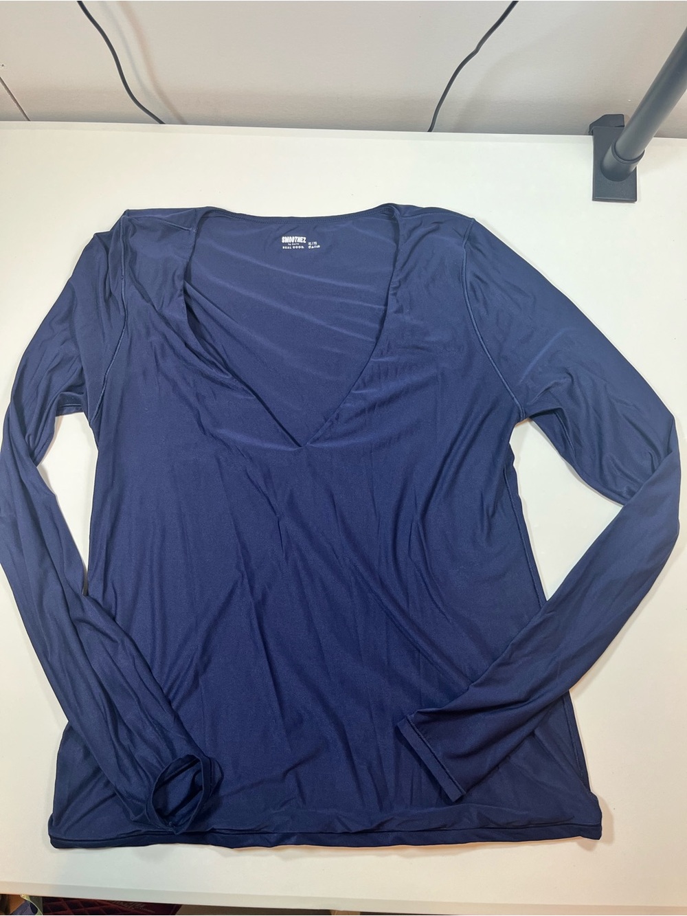 Aerie SMOOTHEZ Navy Long Sleeve Deep V-Neck Top